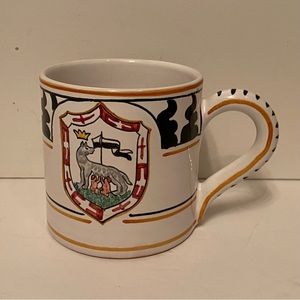 GRAZIA DERUTA MUG LUPA SHE WOLF ITALY HAND PAINTED WHITE BLACK GOLD HOME DINING